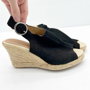 Patricia Green Black Suede Espadrille Wedges